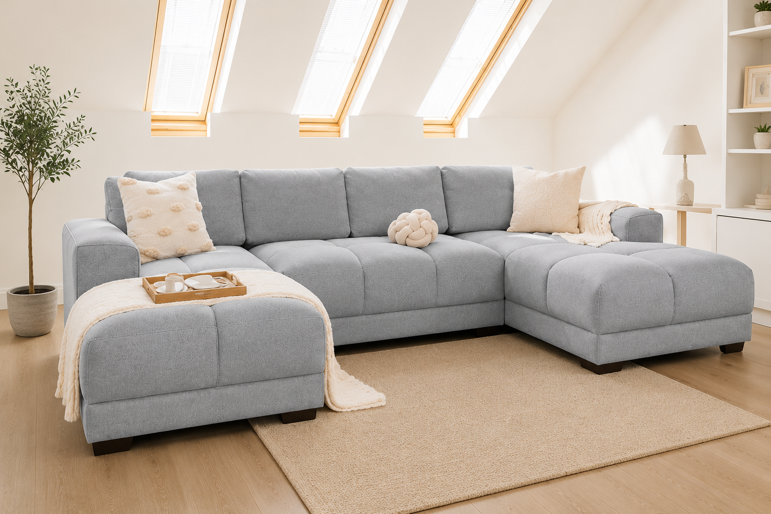 Azzuro Grey U-Shape Corner Sofa