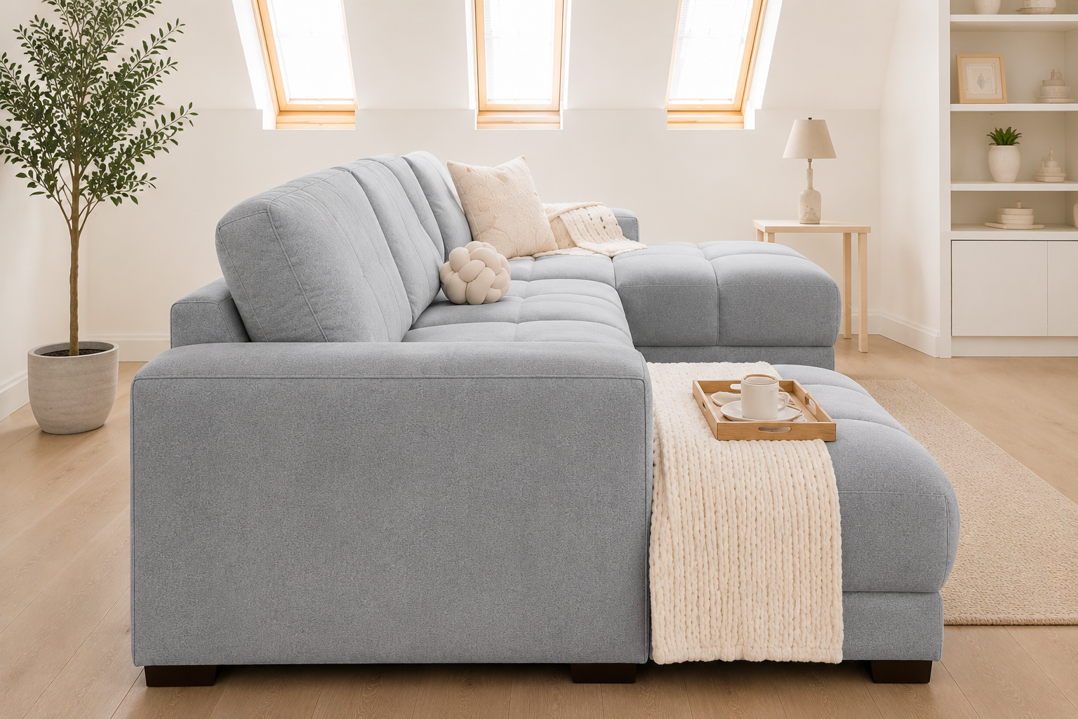 Azzuro Grey U-Shape Corner Sofa
